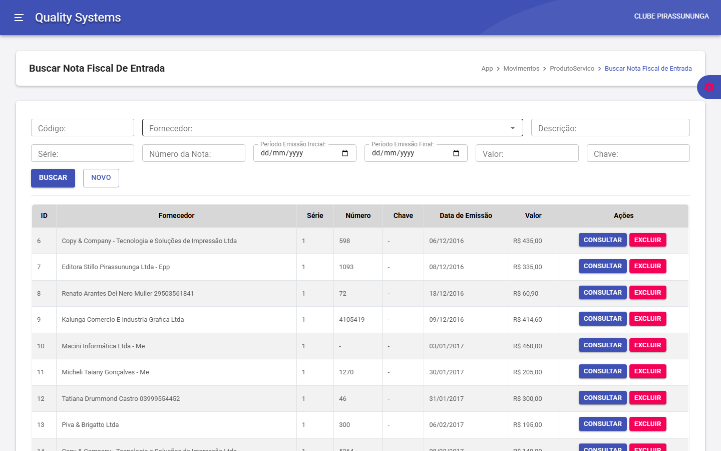 Buscar Nota Fiscal de Entrada