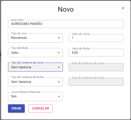 Parâmetro de Acréscimo - Novo