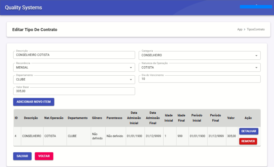 Tipos de Contrato - Editar