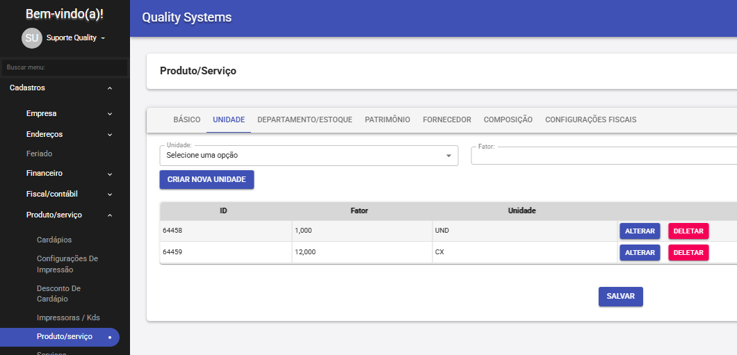 Aba Unidade do Produto/Serviço
