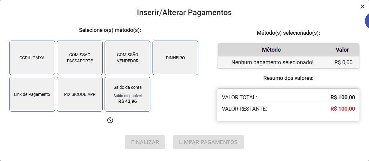Terminal de Caixa - Modal Adicionar Pagamento